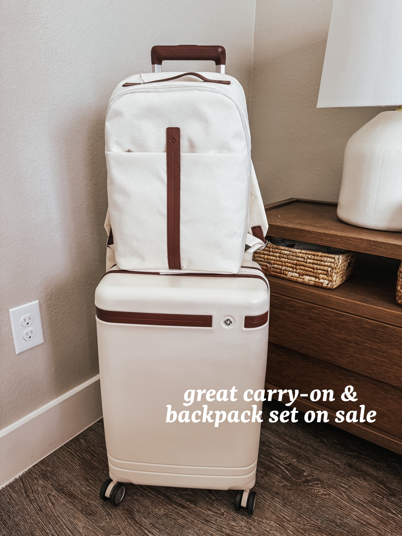 Carry-on roller suitcase and backpack set included in Nordstrom sale, NSALE, luggage set, neutral luggage

#LTKTravel #LTKSaleAlert