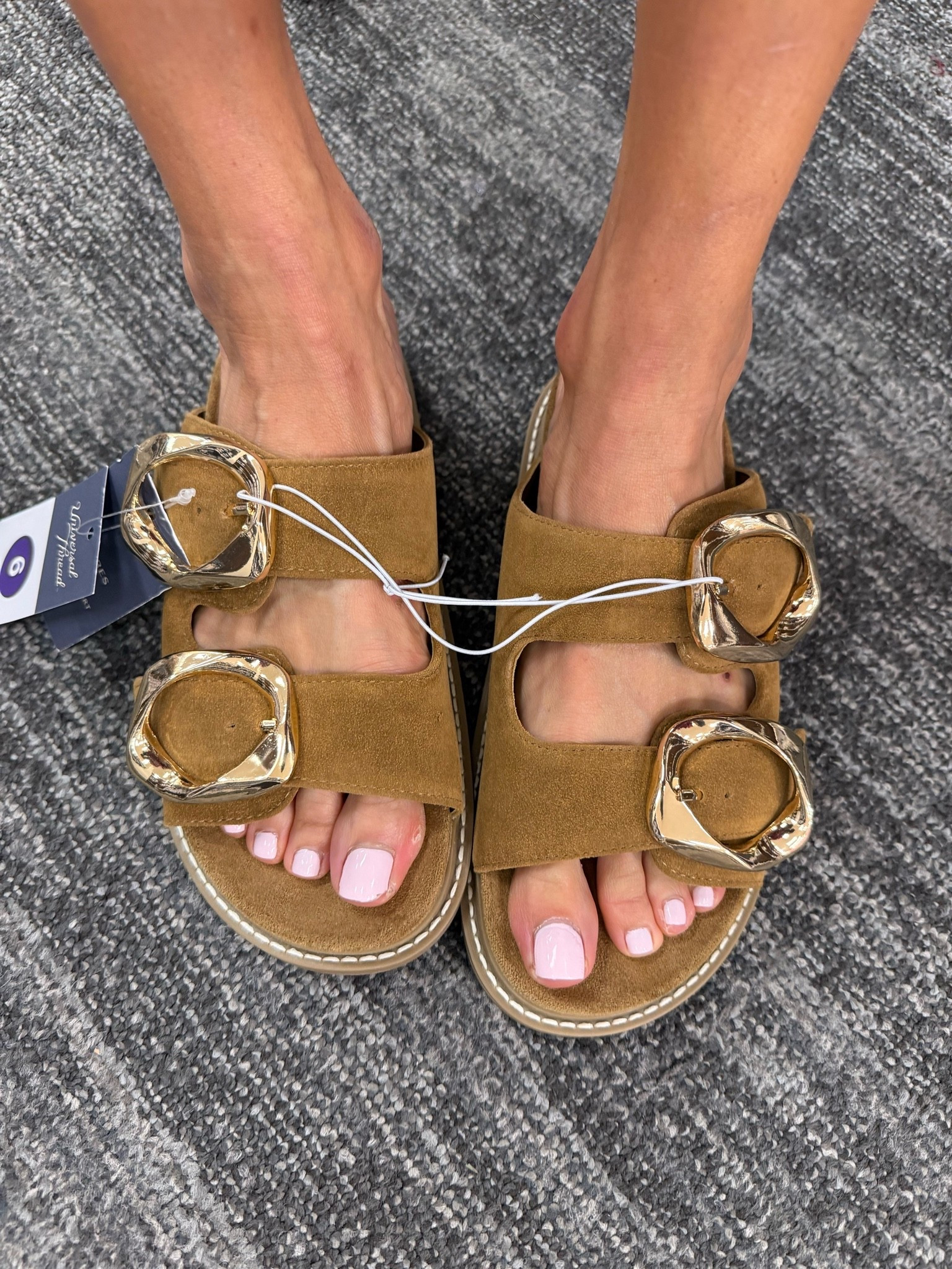These target sandals are on major sale! Wearing size 6 run large. Love the gold buckles