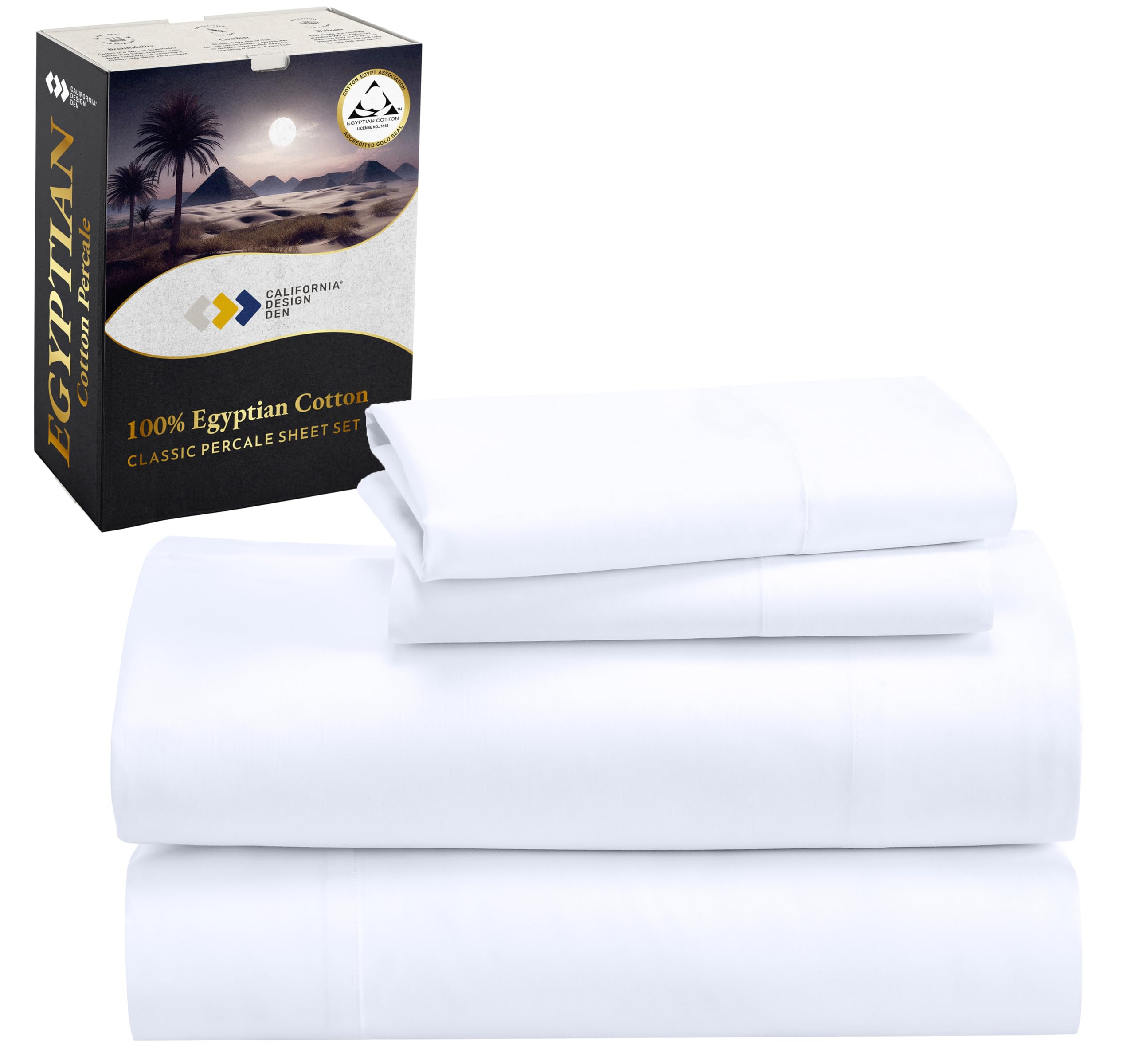 California Design Den Certified 100% Egyptian Cotton Sheets King Size Deep Pocket Set - King Perc... | Amazon (US)