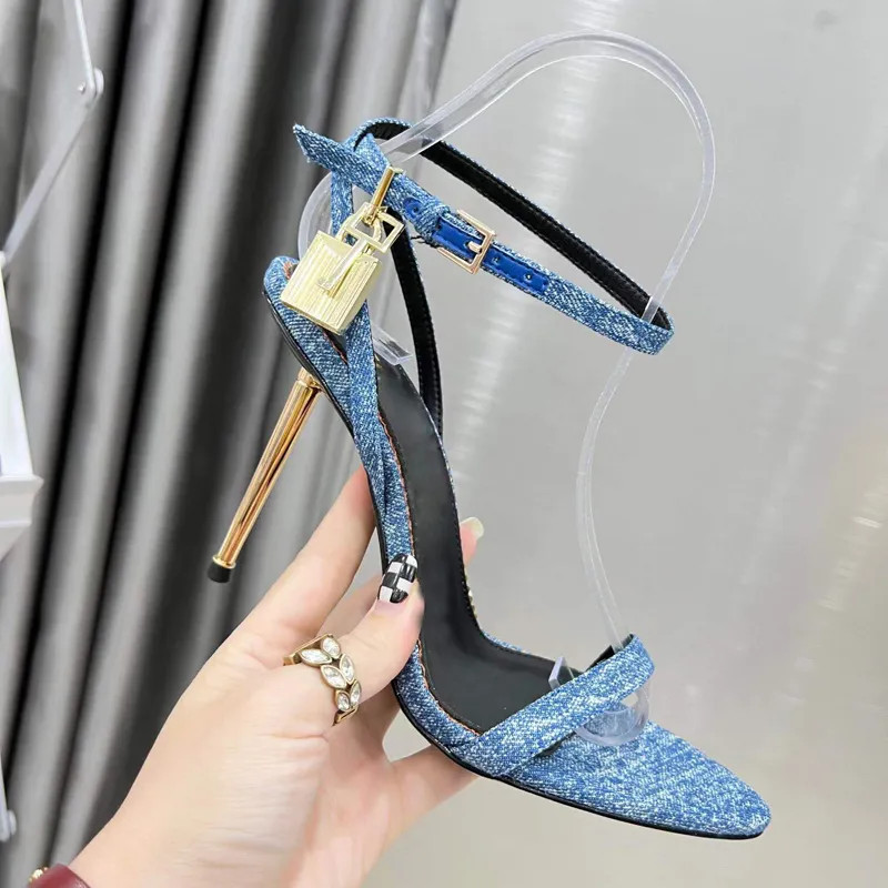 New Designer Sexy Leather Strappy High Heel Sandals 10.5cmWomen luxurious Padlock Decorate Metal ... | DHGate