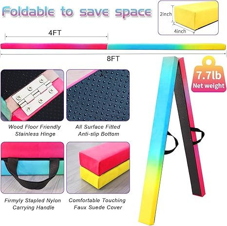 8FT Folding Balance Beam -Gymnastics Floor Beam -Gymnastics Equipment for Kids,Wood core- Anti-Sl... | Amazon (US)