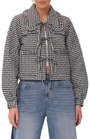 Avec Les Filles Quilted Cotton Tie Front Jacket in Black Gingham at Nordstrom Rack, Size Small | Nordstrom Rack