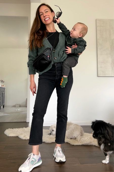 All about the half tuck with my sweaters to show a little shape. Wearing a size 25 in jeans. One of my typical casual boy mom looks - also if you’re a mom you NEED this diaper fanny pack. Trust me! 

#LTKbaby #LTKstyletip
