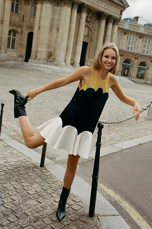 Maeve Scalloped Flare Mini Dress | Anthropologie (US)