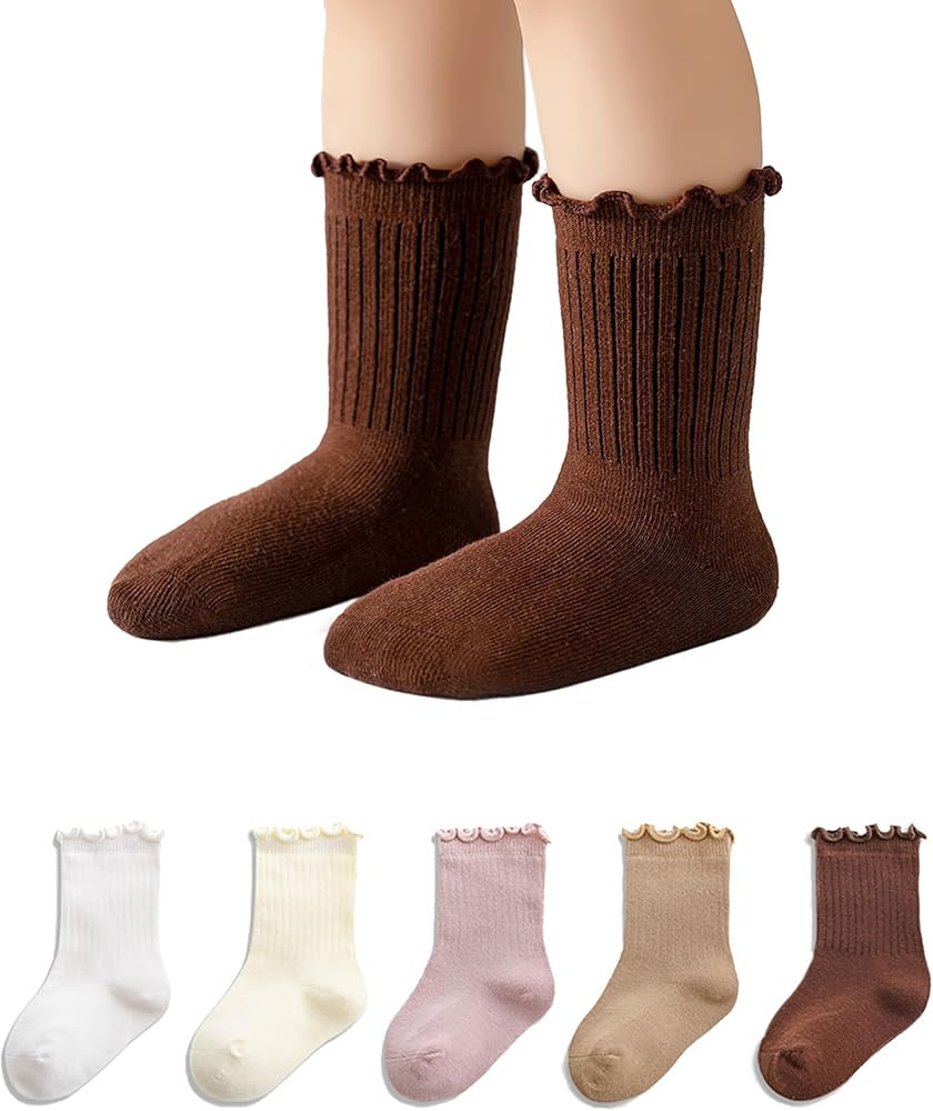 6M-5T Baby Toddler Little Girls Cute Ruffle Socks Cotton Toddler White Frilly Dress Kids Crew Soc... | Amazon (US)