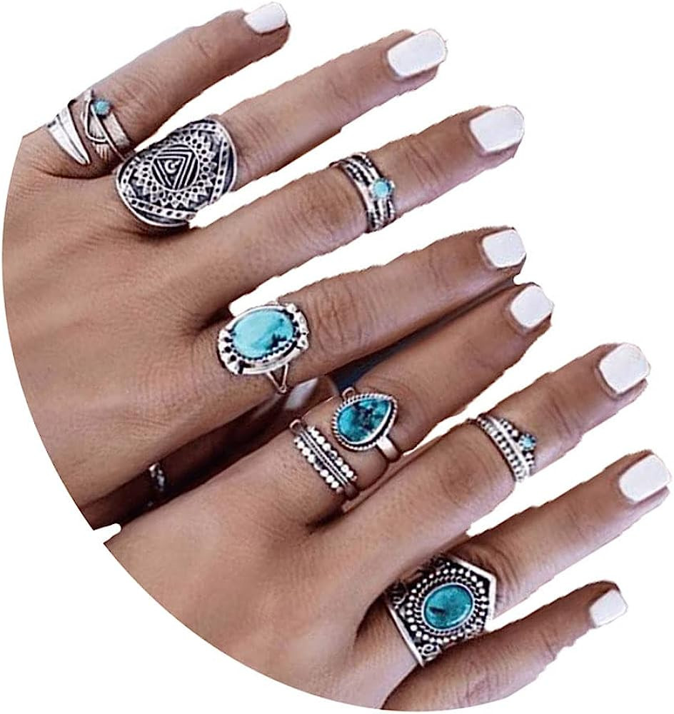 Barode Boho Turquoise Knuckle Vintage Feather Joint Knuckle Ring Set Stackable Midi Ring Set for ... | Amazon (US)