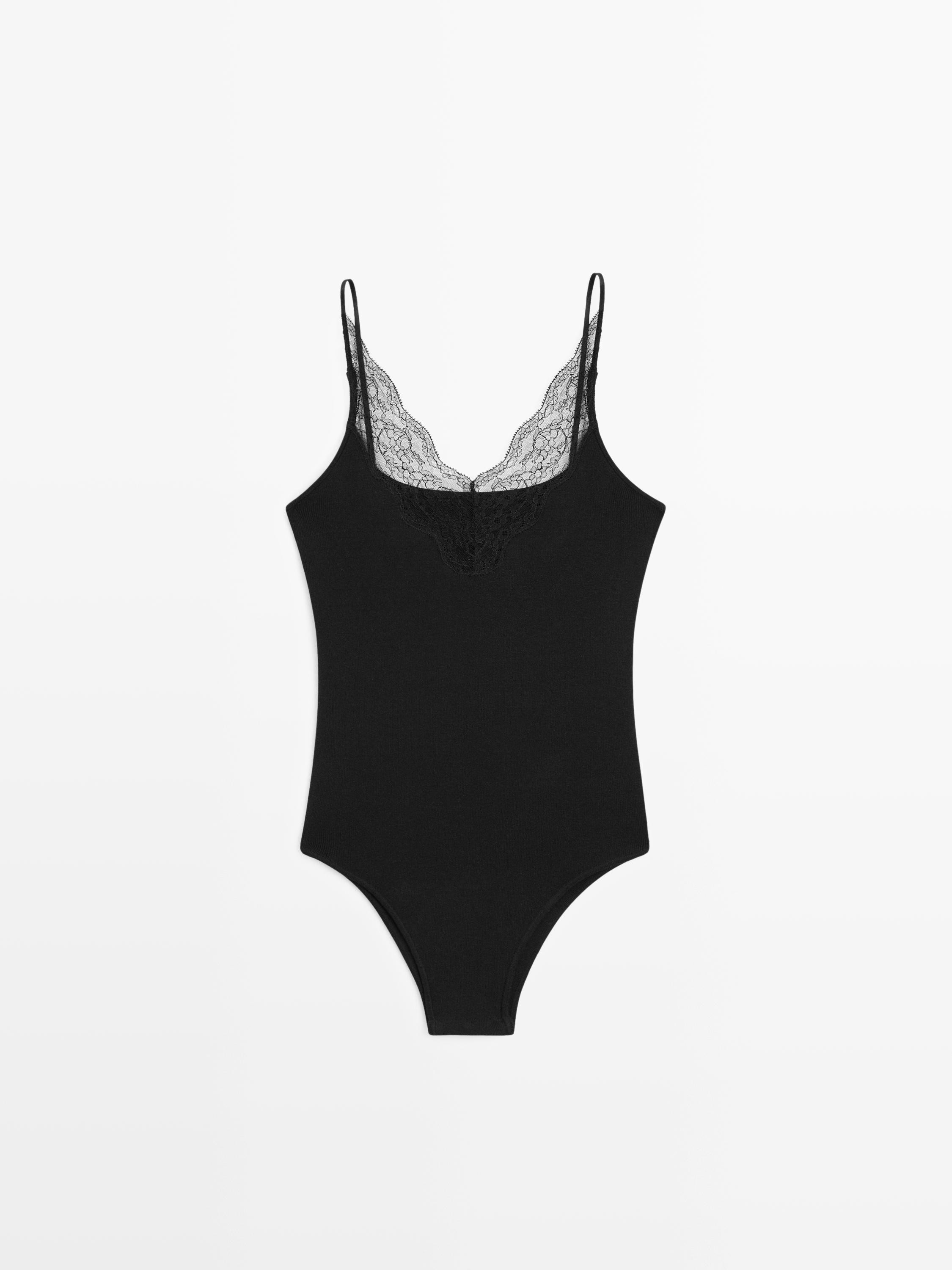 Bodysuit with lace trim detail - STUDIO | Massimo Dutti US