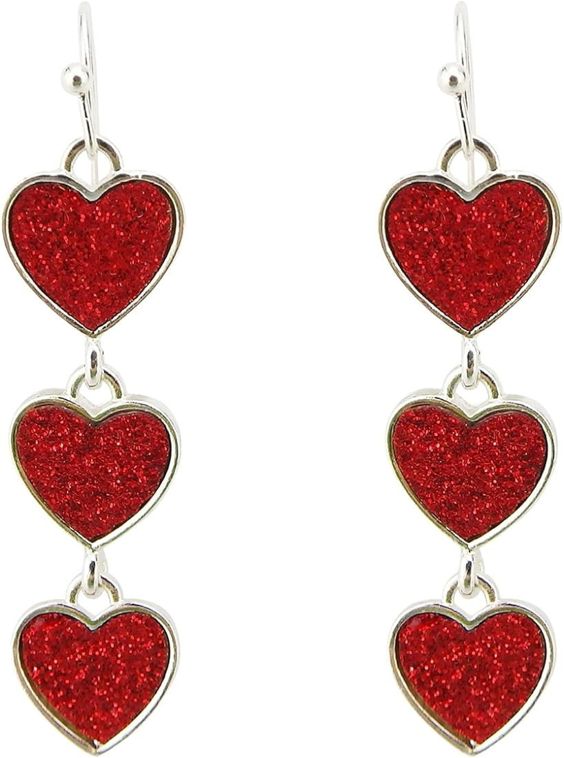 Multi Red Interlocking Heart Dangle Earrings For Women Girls Alloy Silver | Amazon (US)