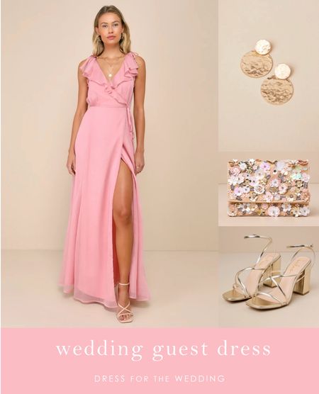 Wedding guest dress
Wedding outfit 
Summer wedding style 
Pink wrap dress 
Pink maxi dress 
Casual wedding 
Outdoor summer wedding 
Romantic pink maxi dress with flutter sleeves is a beautiful classic wedding guest dress for spring weddings, summer weddings, from
May to July. 🌸 Floral clutch and affordable earrings and shoes for weddings too! Love the new guest dresses from Lulus! Pink dress under $100! Affordable wedding guest dress, affordable out for a wedding. Follow Dress for the Wedding for cute dresses, sale alerts, wedding style and decor! Visit us at dressforthewedding.com for more! 


#LTKFindsUnder100 #LTKSeasonal #LTKWedding