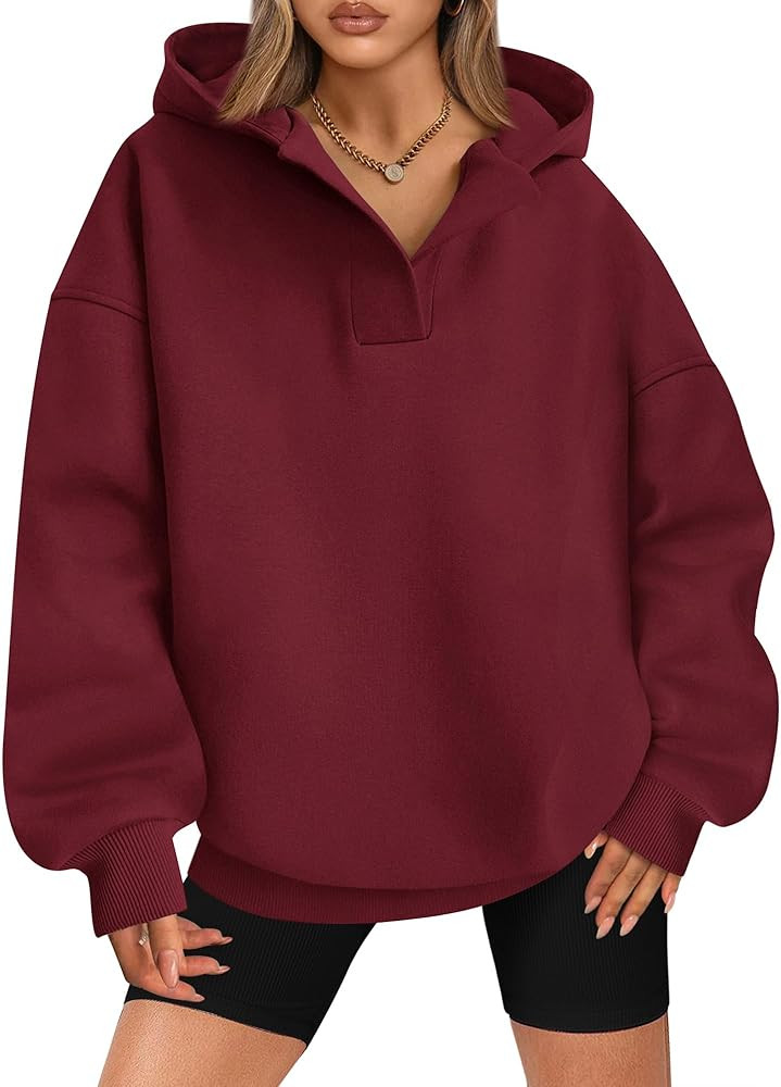BTFBM Women's Oversized Hoodies Casual Fleece Long Sleeve V Neck Sweatshirts 2025 Trendy Fall Out... | Amazon (US)