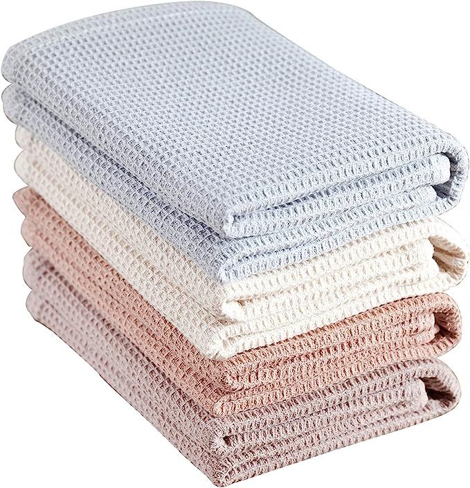 PY HOME & SPORTS Dish Towel Set, 100% Cotton Waffle Weave Kitchen Towels 4 Pieces, Super Absorben... | Amazon (US)