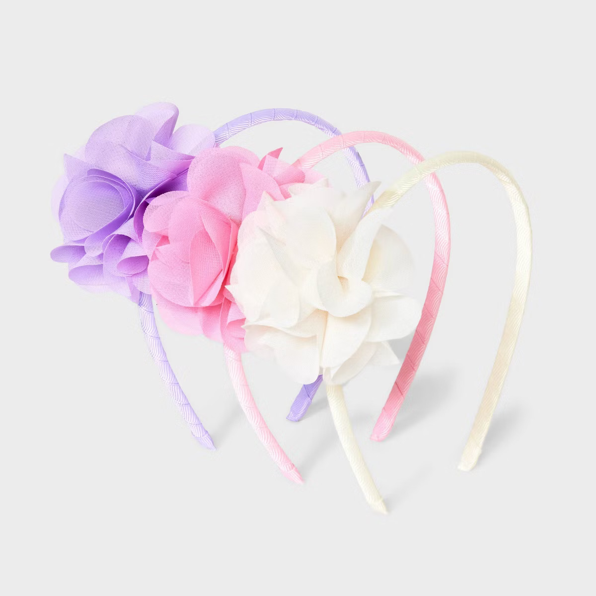 Girls' 3pk Chiffon Flower Headbands - Cat & Jack™ Pink/Purple/White | Target
