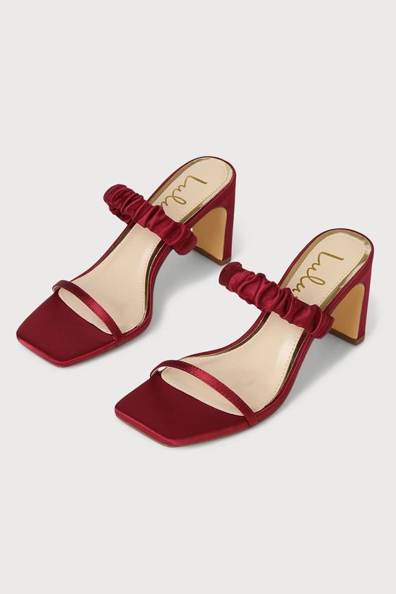 Sheenuh Wine Red Satin Square Toe High Heel Sandals | Lulus (US)