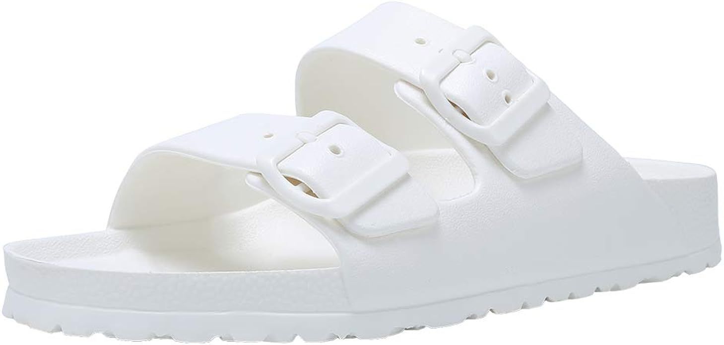 Women's Flat Sandals Comfort Footbed Adjustable Slides Double Buckle Slip on EVA Slippers | Amazon (US)