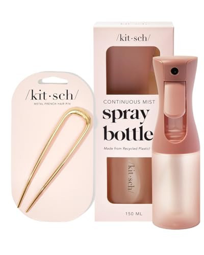 Kitsch French Hair Pin & Spray Bottle for Hair - Gold Metal Hair Fork for Buns & 5 oz Continuous Mist Water Sprayer | No Crease Hair Styling for Updos, Chignons & Sleek Looks | Amazon (US)