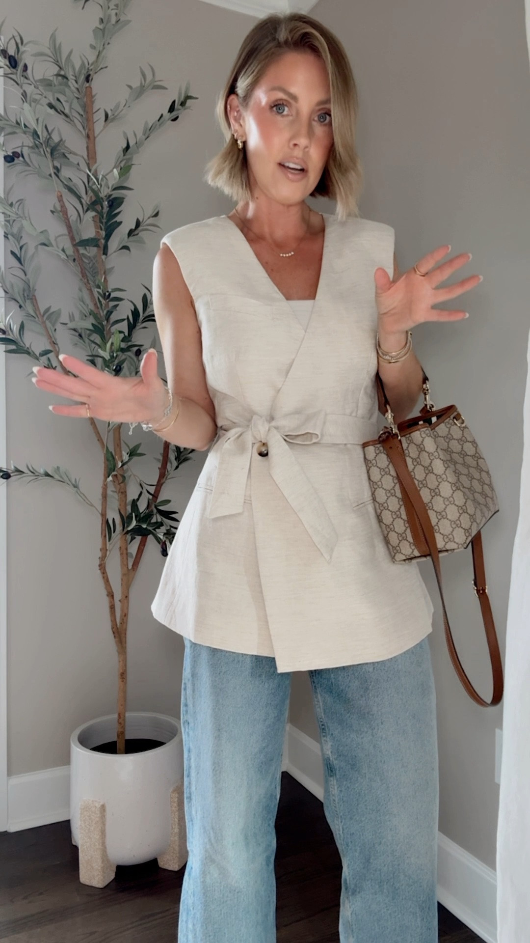 XS wrap vest / Small Amazon bodysuit / 24 jeans (I sized down one)

#LTKootd #LTKPetite #LTKOver40