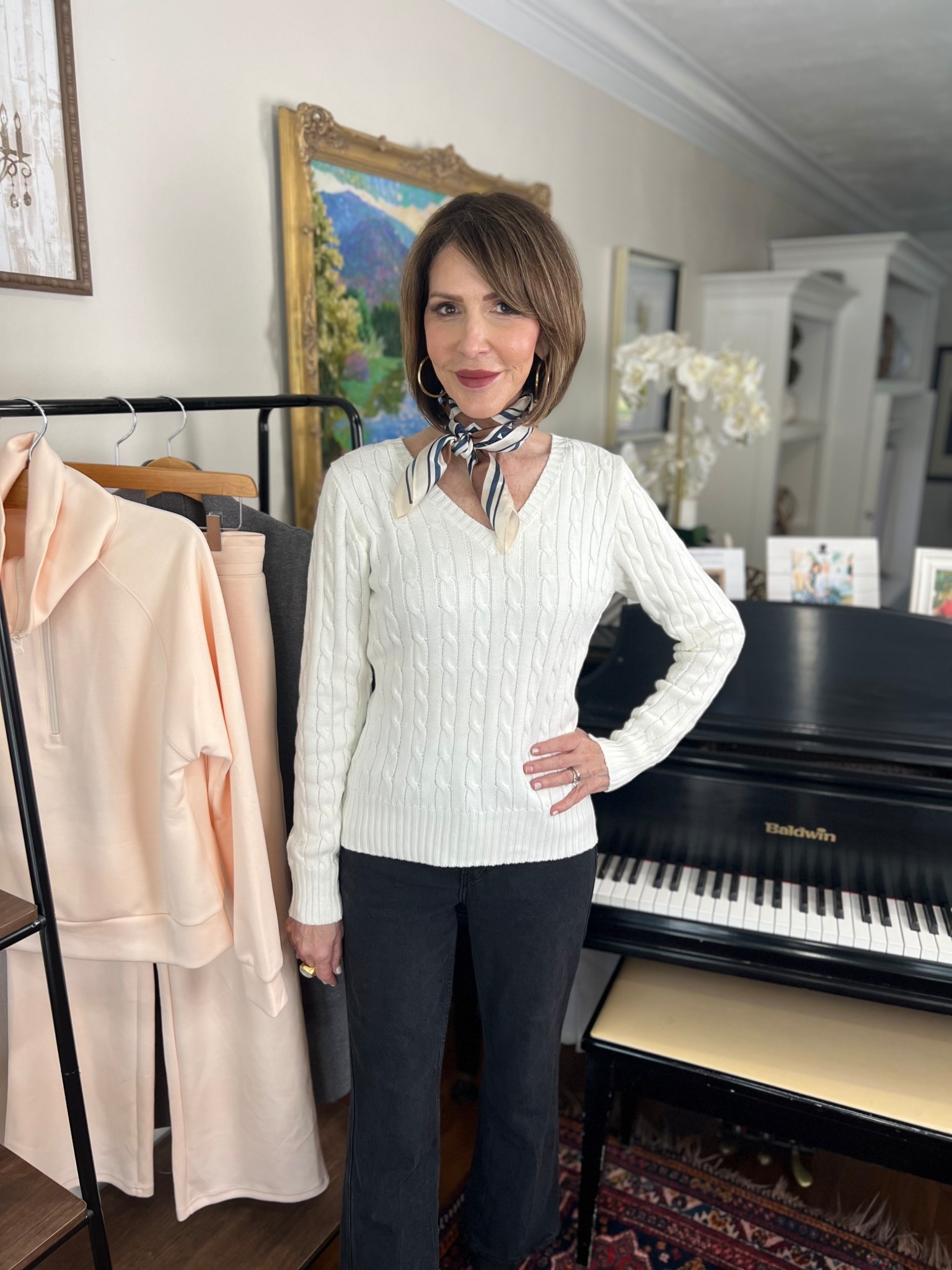 neck scarf, cable knit sweater, over 50 outfits 

#LTKOver40 #LTKSeasonal #LTKootd