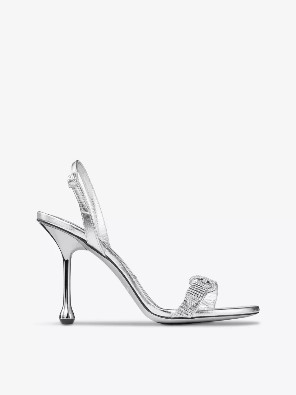 Tabatha 95 crystal-embellished metallic-leather heeled sandals | Selfridges