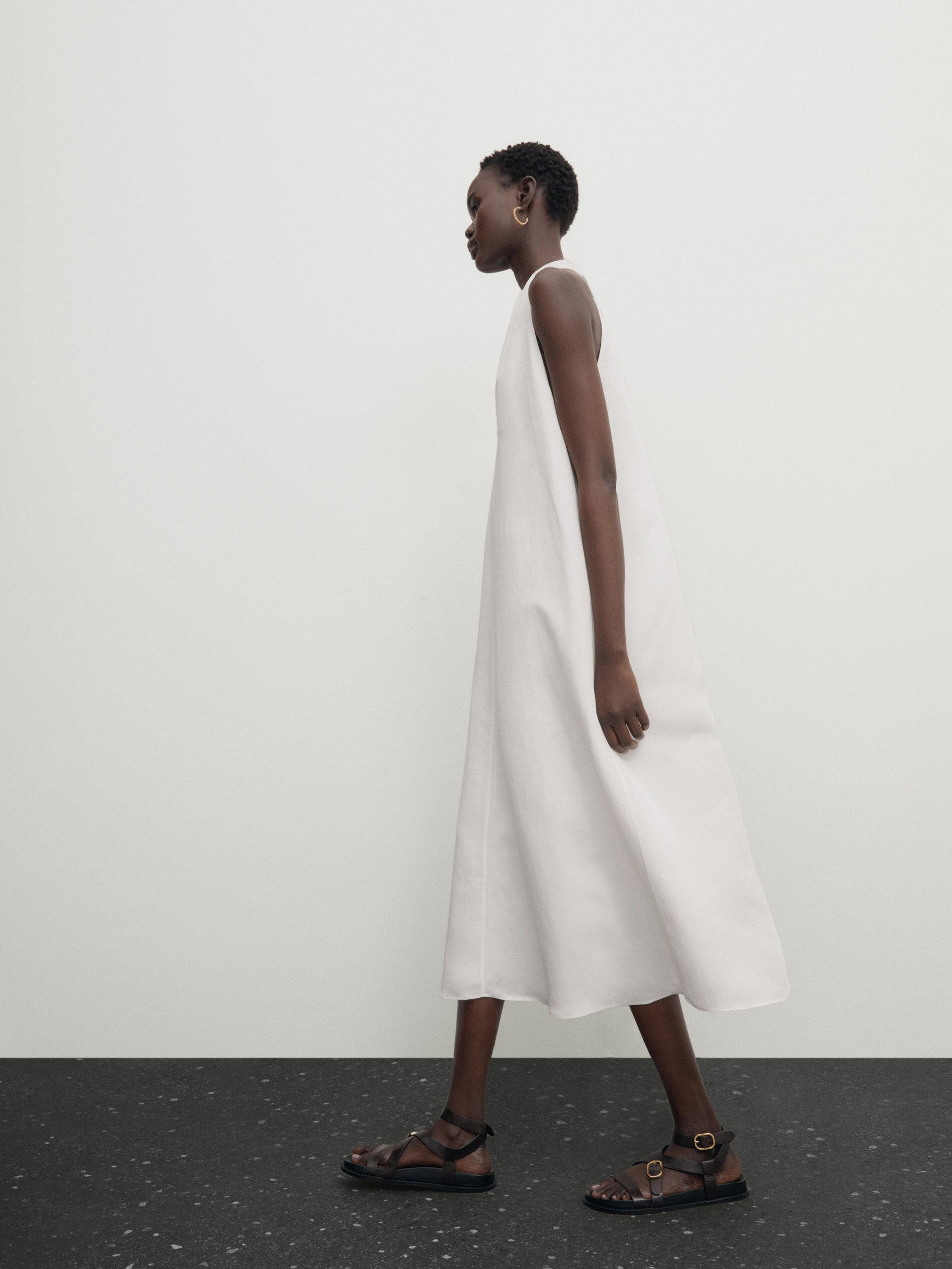 Midi dress with criss-cross detail at the back | Massimo Dutti US