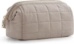 BAGSMART Makeup Bag Travel Toiletry Bag, Wide-open Zipper Pouch, Greige | Amazon (US)