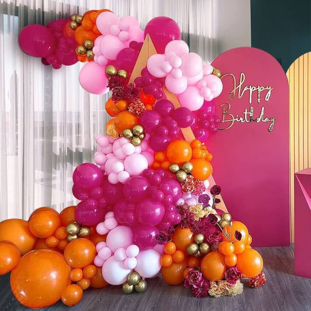 Pink Orange Balloon Garland Hot Pink Orange Gold Metallic Pastel Pink Balloon Arch Kit Latex Part... | Amazon (US)