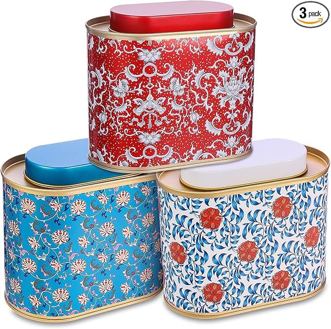 3-Pack Large Tea Tins for Loose Tea With Lid - Metal Sealed Jar Tea Canister Oval Shape 3.53~7oz ... | Amazon (US)