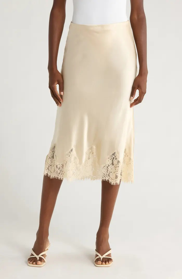 Carolina Lace Trim Silk Midi Skirt | Nordstrom