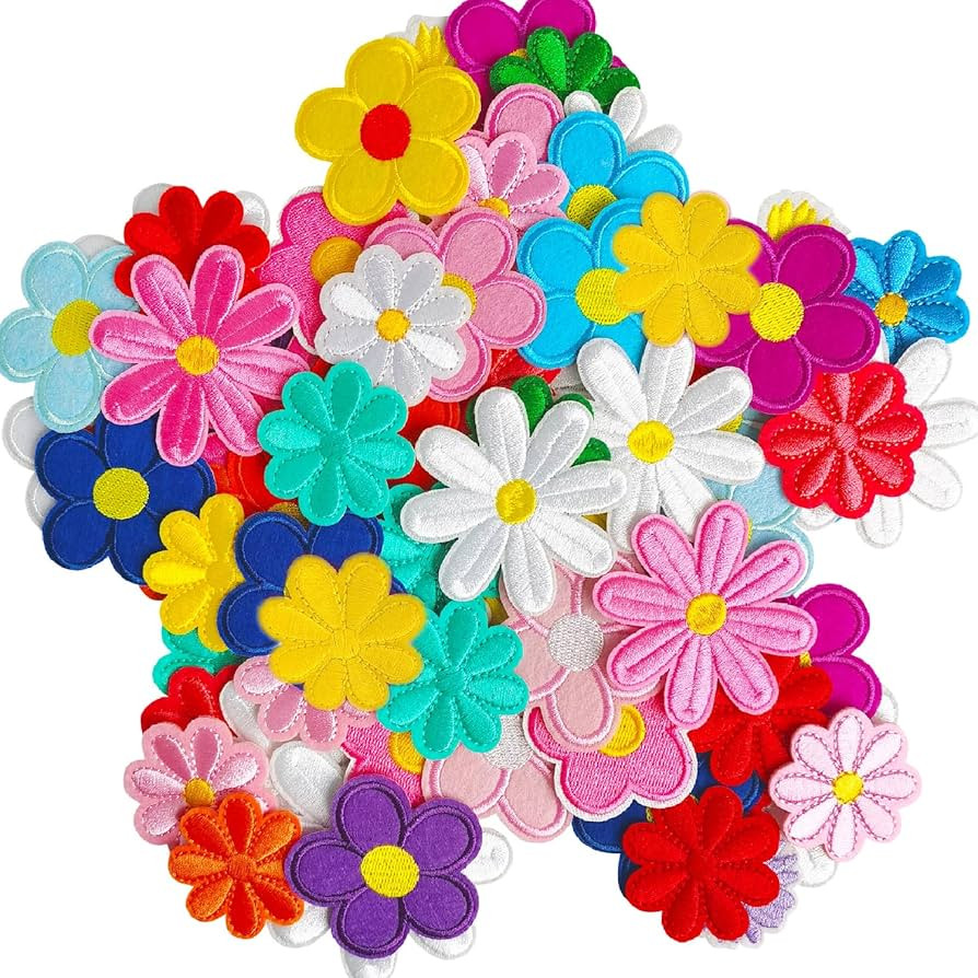 AXEN 100PCS Random Flower Iron on Patches, Flower Themed Patches Embroidered Applique for Clothin... | Amazon (US)