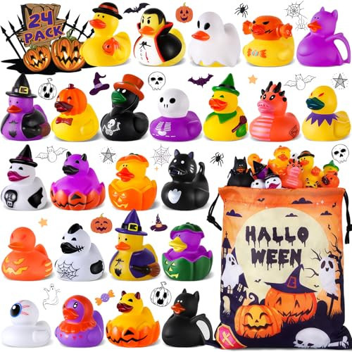 24 Pcs Halloween Rubber Ducks with a Bag, Halloween Goodie Bag Stuffers, Halloween Ducks for Jeeps, Party Favors Basket Fillers Decorations, Bath Toys for Kids, Exchange Gifts for Girls Boys | Amazon (US)