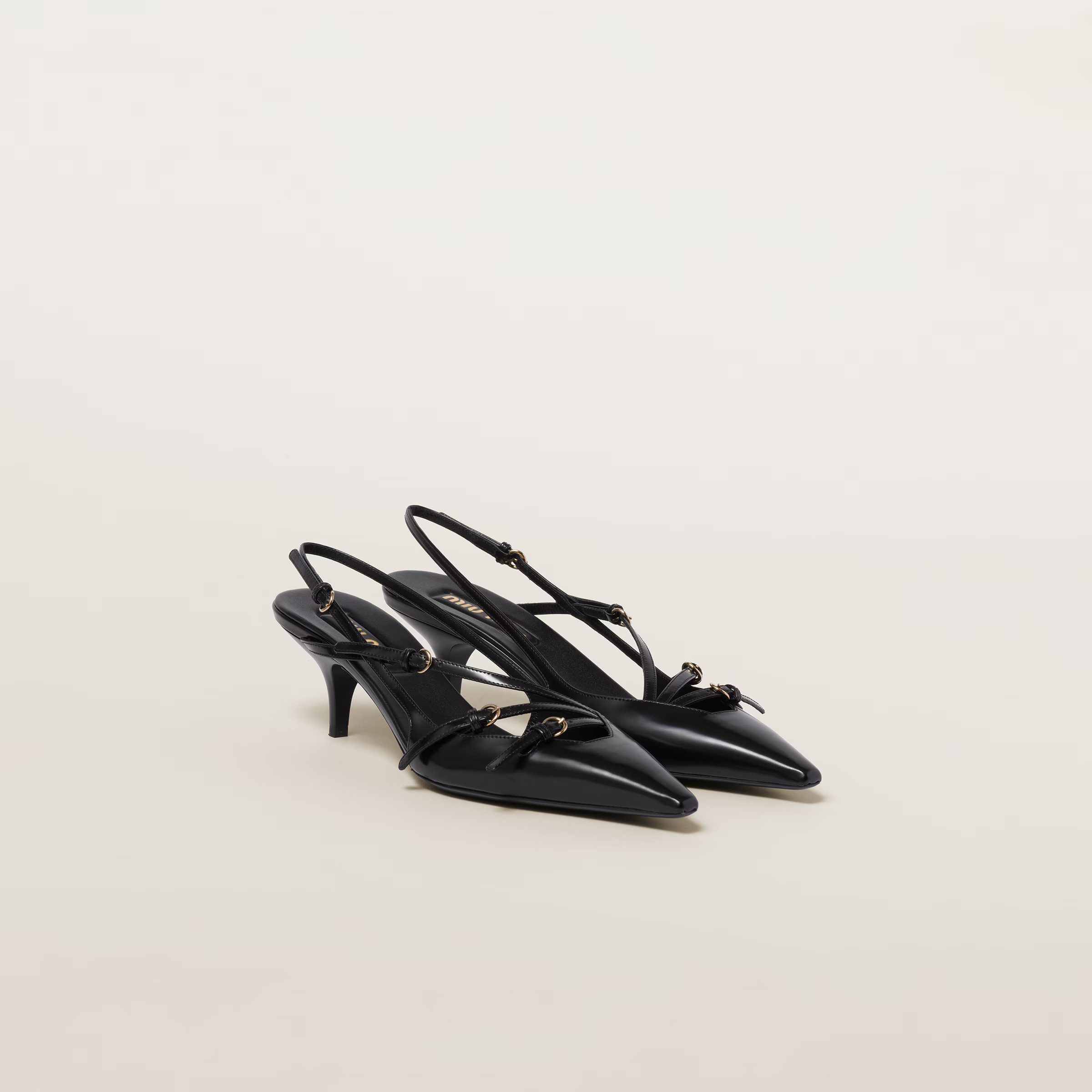 Black Brushed Leather Slingbacks With Buckles | Miu Miu | Miu Miu US