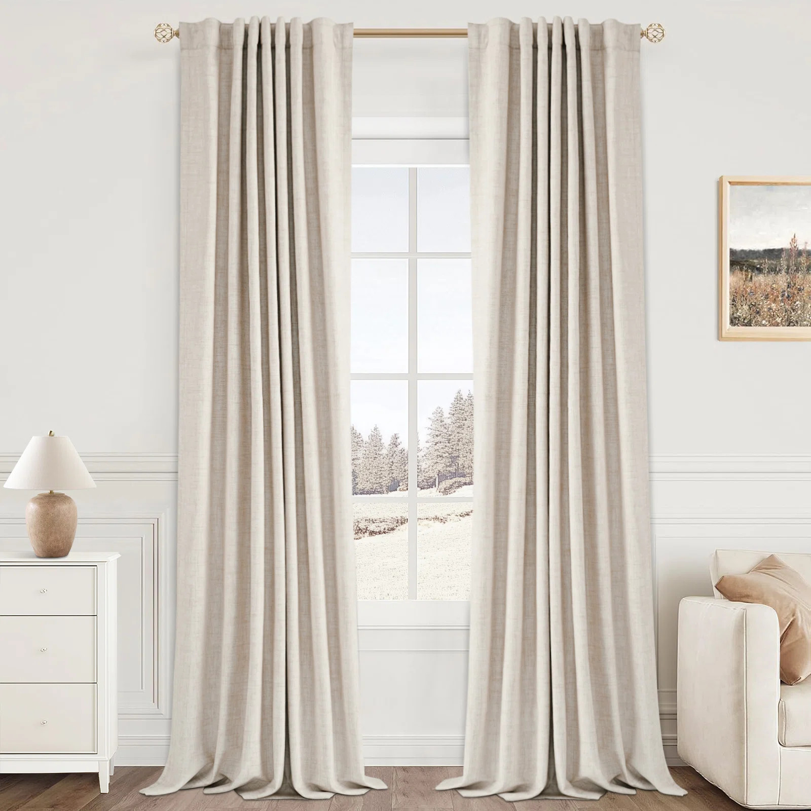 Gracie Oaks Graciella Thermal Insulated Faux Linen Textured 100% Blackout Curtains for Bedroom Li... | Wayfair North America
