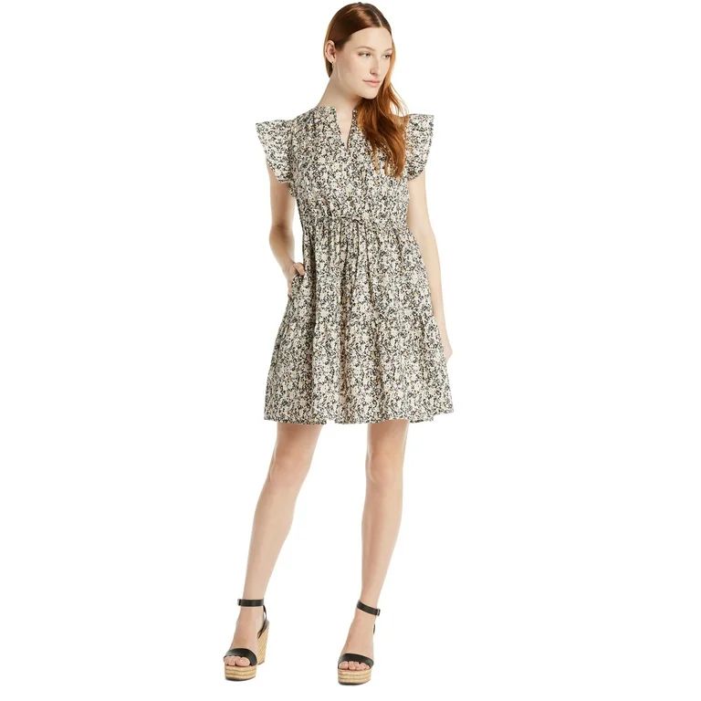 Time and Tru Women's and Women's Plus Mini Dress with Flutter Sleeves, Sizes XS-4X | Walmart (US)