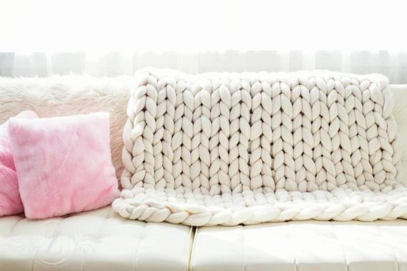 CHUNKY KNIT blanket, Super Chunky Knit blanket, Merino Wool Blanket, Arm knit blanket, Giant knit bl | Etsy (US)