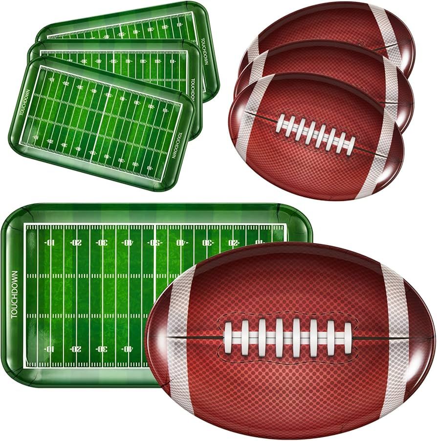 Hushee 6 Packs Football Melamine Serving Trays Includes 15 In Grass Rectangle Serving Trays and 1... | Amazon (US)