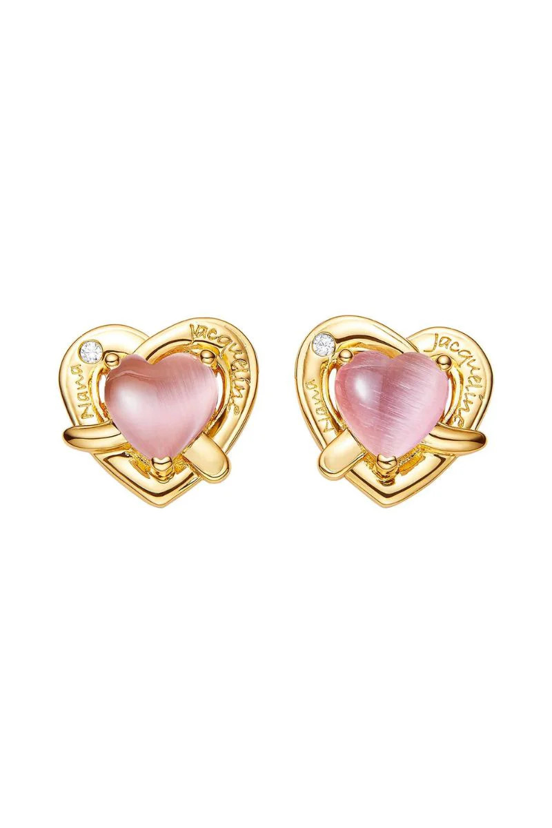 AMBRE PINK AND GOLD HEART EARRINGS | Nana Jacqueline | CULT MIA | CULT MIA UK LTD