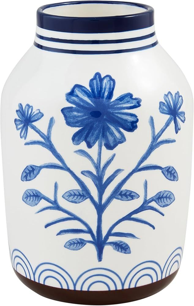 Mud Pie Large Blue Floral Vase; 8 1/2" x 5 3/4" Dia | Amazon (US)