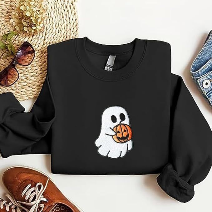 IZI POD Embroidered Ghost Halloween Sweatshirt, Funny Ghost, Ghost Halloween Shirt, Ghost Coffee,... | Amazon (US)