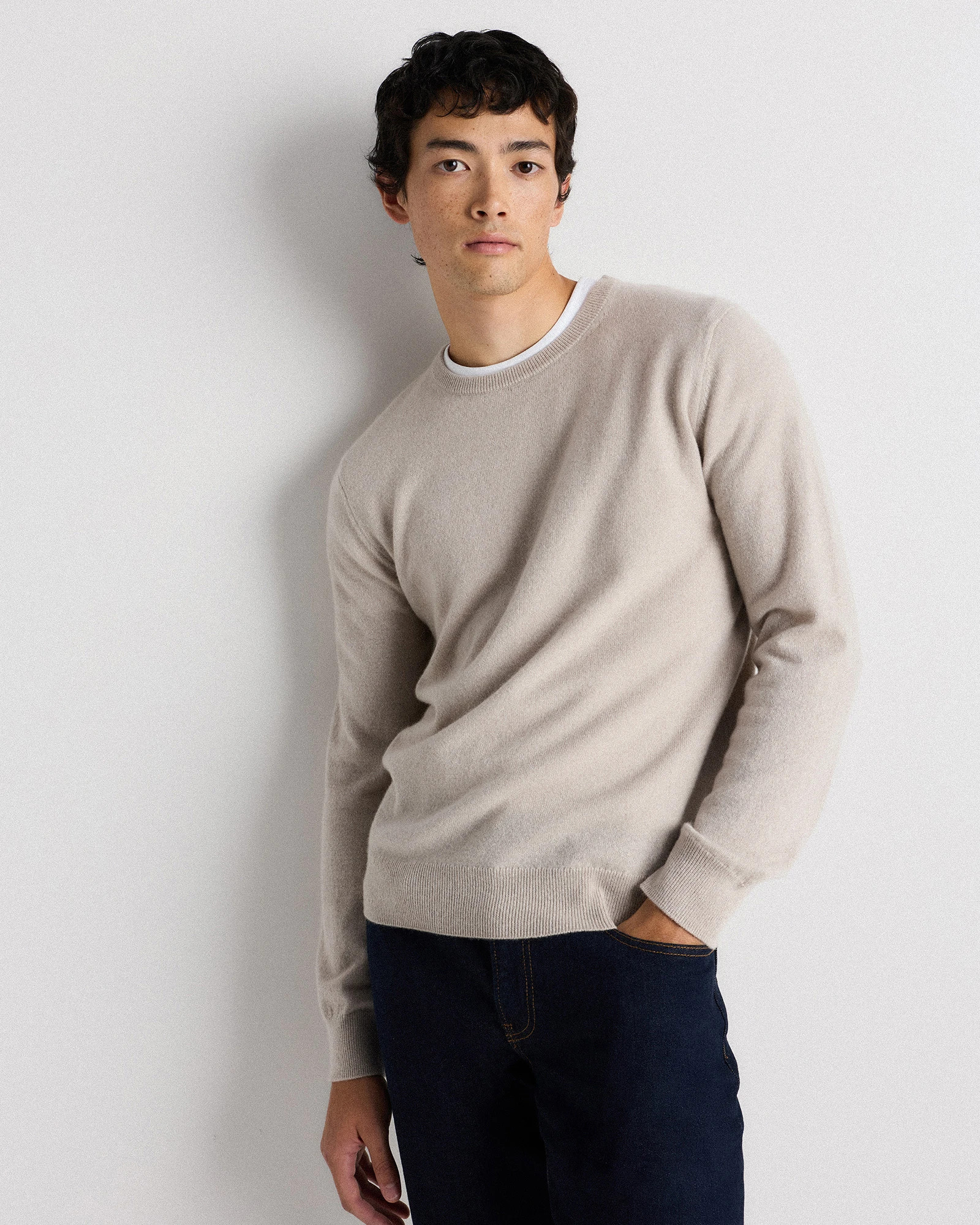 Mongolian Cashmere Crewneck Sweater in Heather Cloud Beige | Quince
