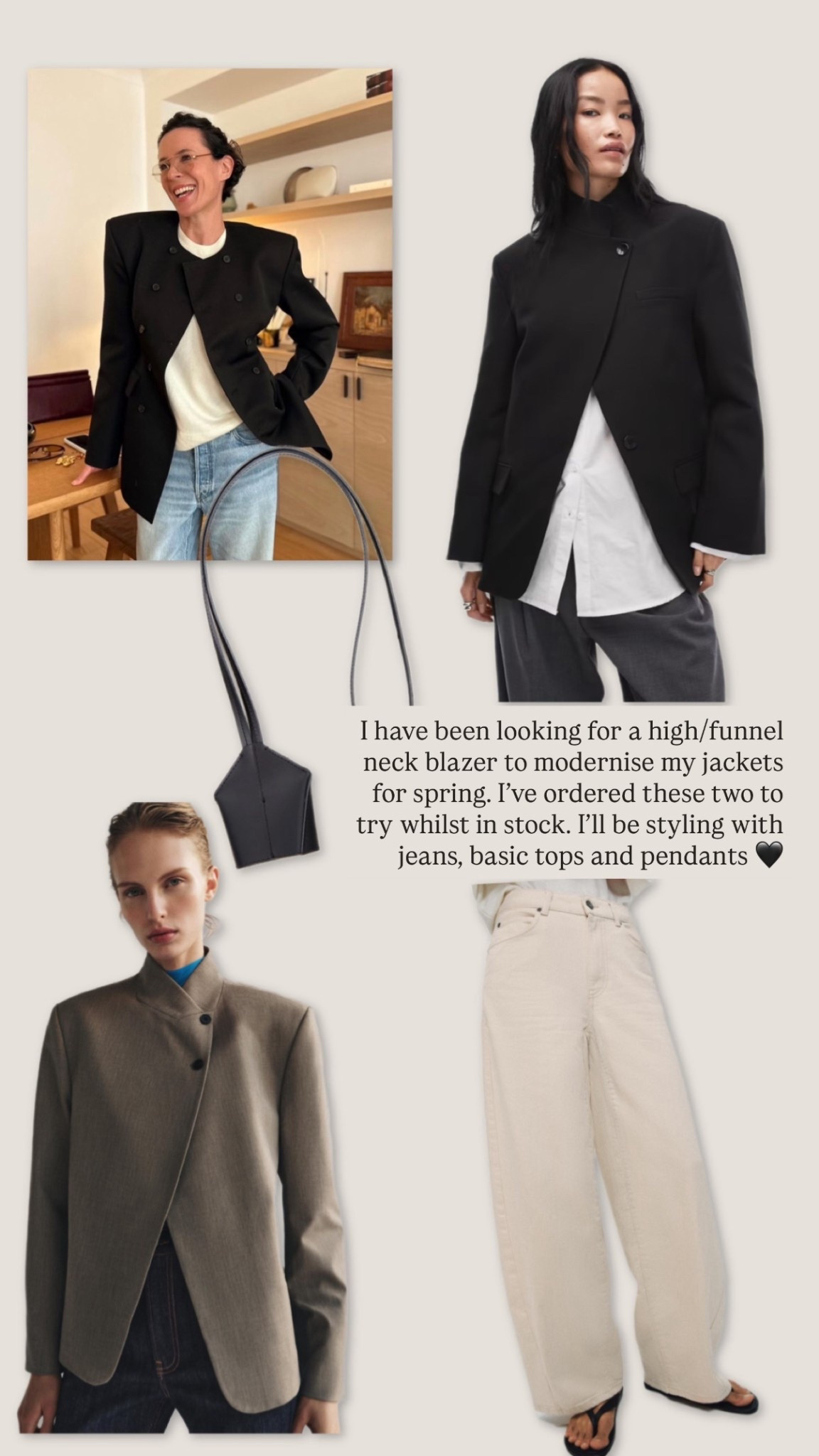 High neck wrap blazer - funnel neck spring jacket - Zara - ASOS - barrel leg jeans - leather pendant #ltkspring #ltkuk

#LTKSeasonal #LTKWorkwear