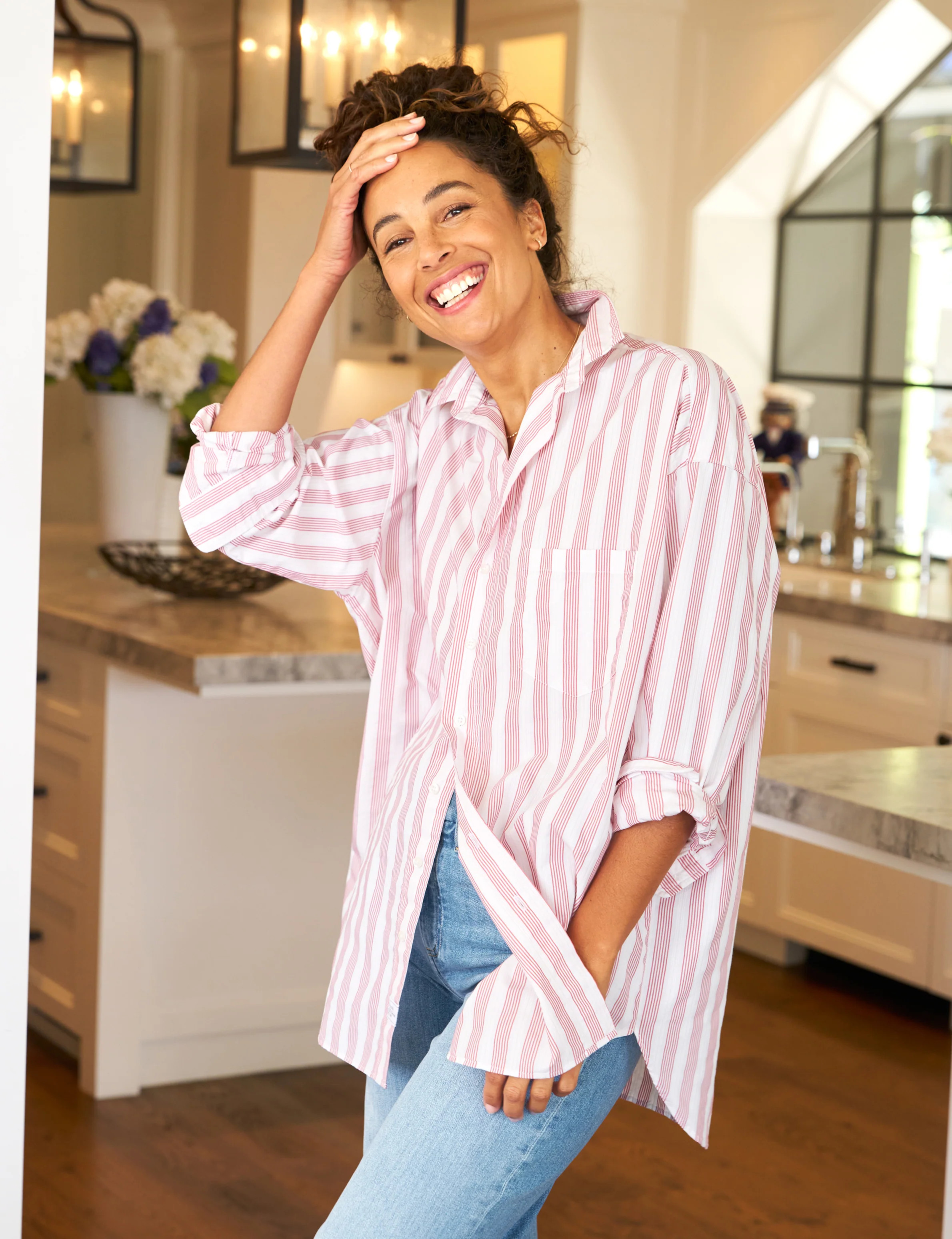 SHIRLEY Multi Red Stripe, Italian Cotton | Frank & Eileen