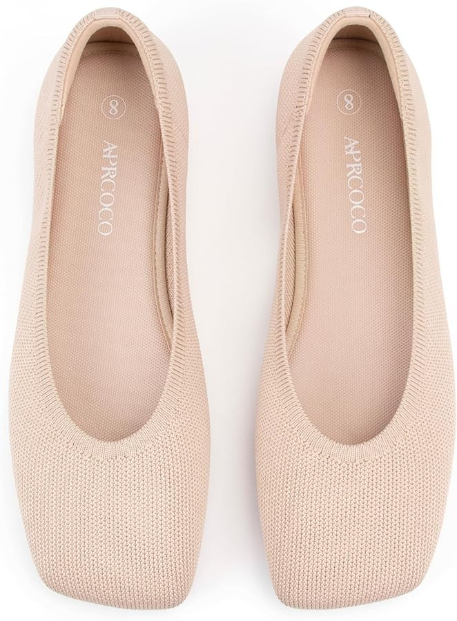 AprCoco Women's Wide Toe Box Flats Square Toe Ballet Shoes Washable Knit Lightweight Slip On Walk... | Amazon (US)