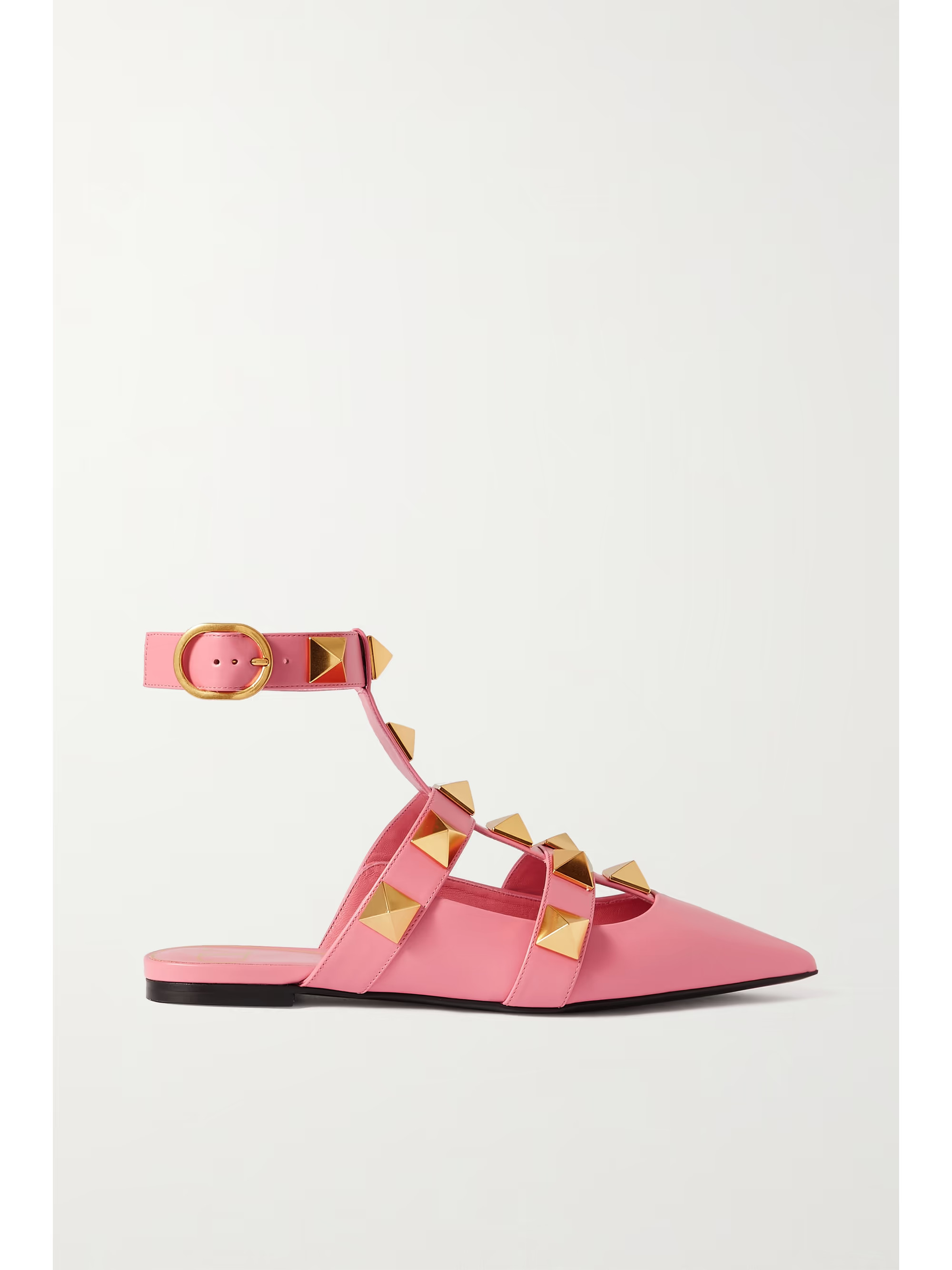 Valentino Garavani Roman Stud leather point-toe flats | NET-A-PORTER (US)