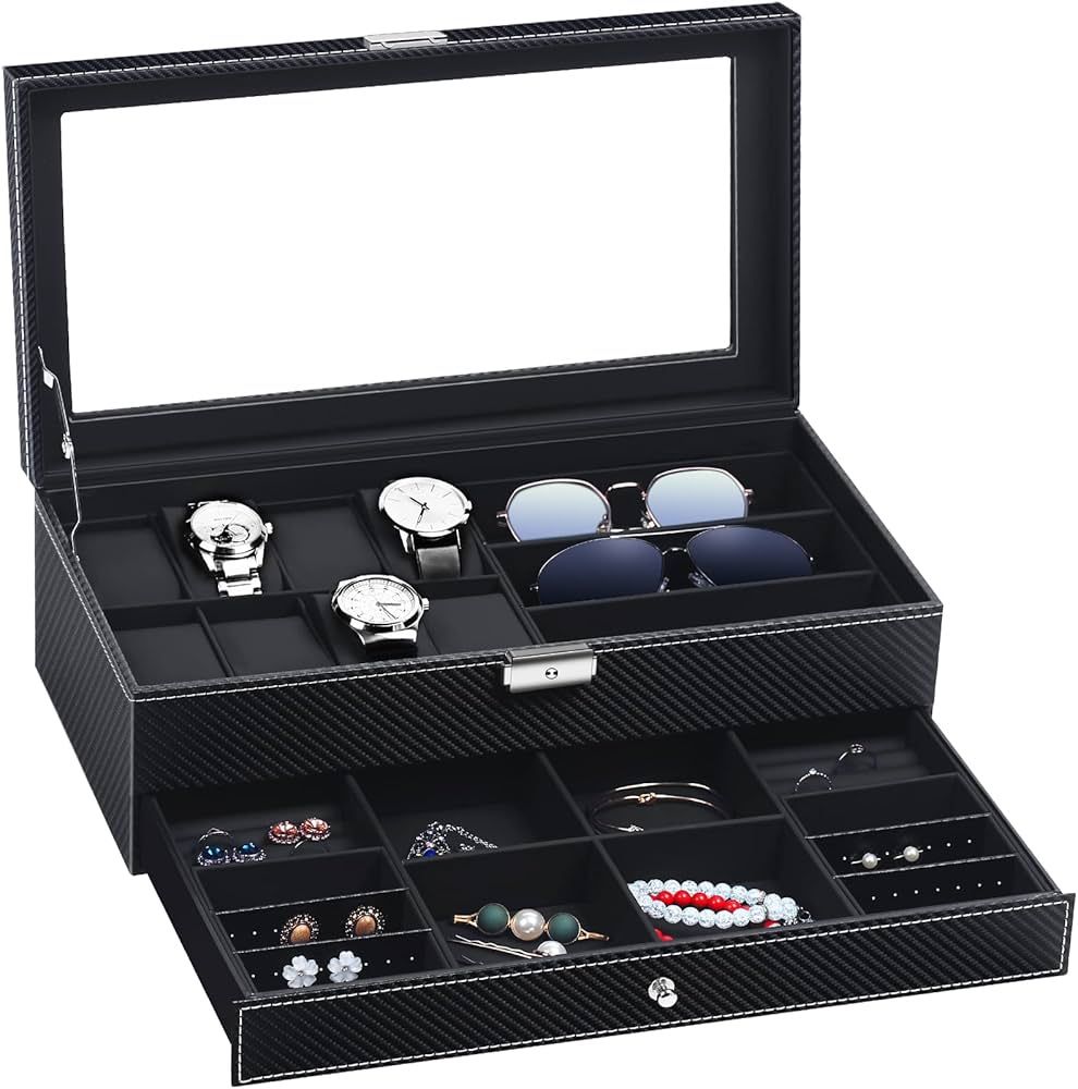 TomCare Watch Box Watch Case Watch Holder Organizer Jewelry Case Drawer Sunglasses Display Box St... | Amazon (US)