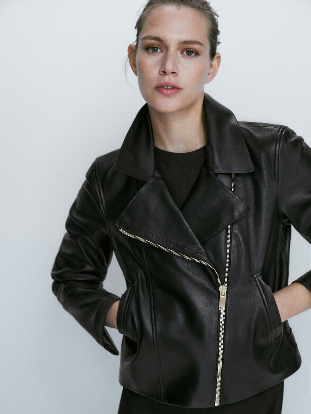 Nappa leather biker jacket | Massimo Dutti UK