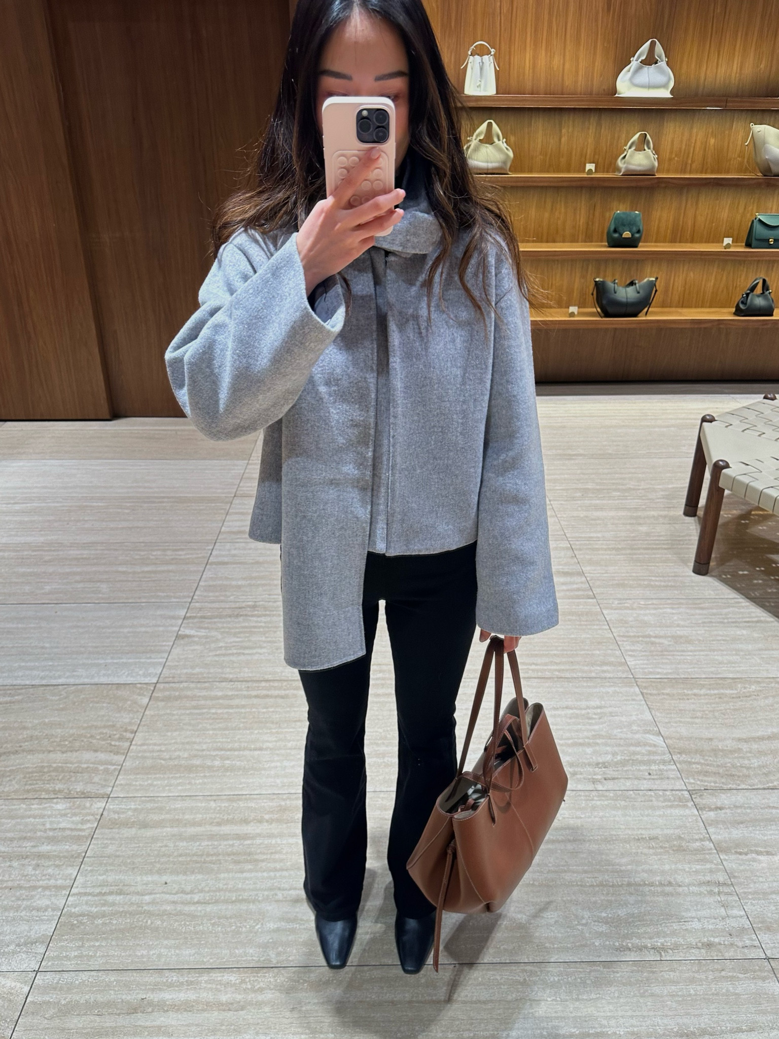 Grey boat neck jacket & scarf style with black denim jeans! 

#LTKworkwear #LTKitbag #LTKstyletip