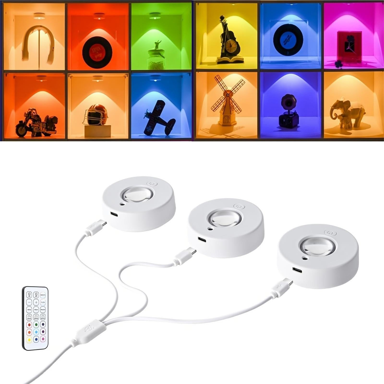 Rechargeable Puck Lights with Remote,12 Color RGB Dimmable LED Touch Tap Light,Under Cabinet Ligh... | Amazon (US)
