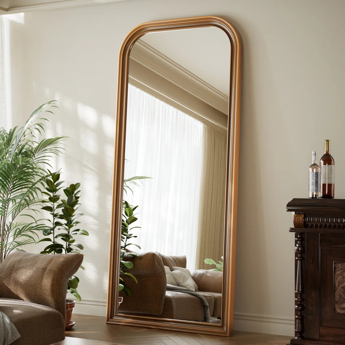 Oversized Vintage Full Length Mirror 32"X71" Arched Standing Floor Mirror Wall Mirror With PU Fra... | Wayfair North America