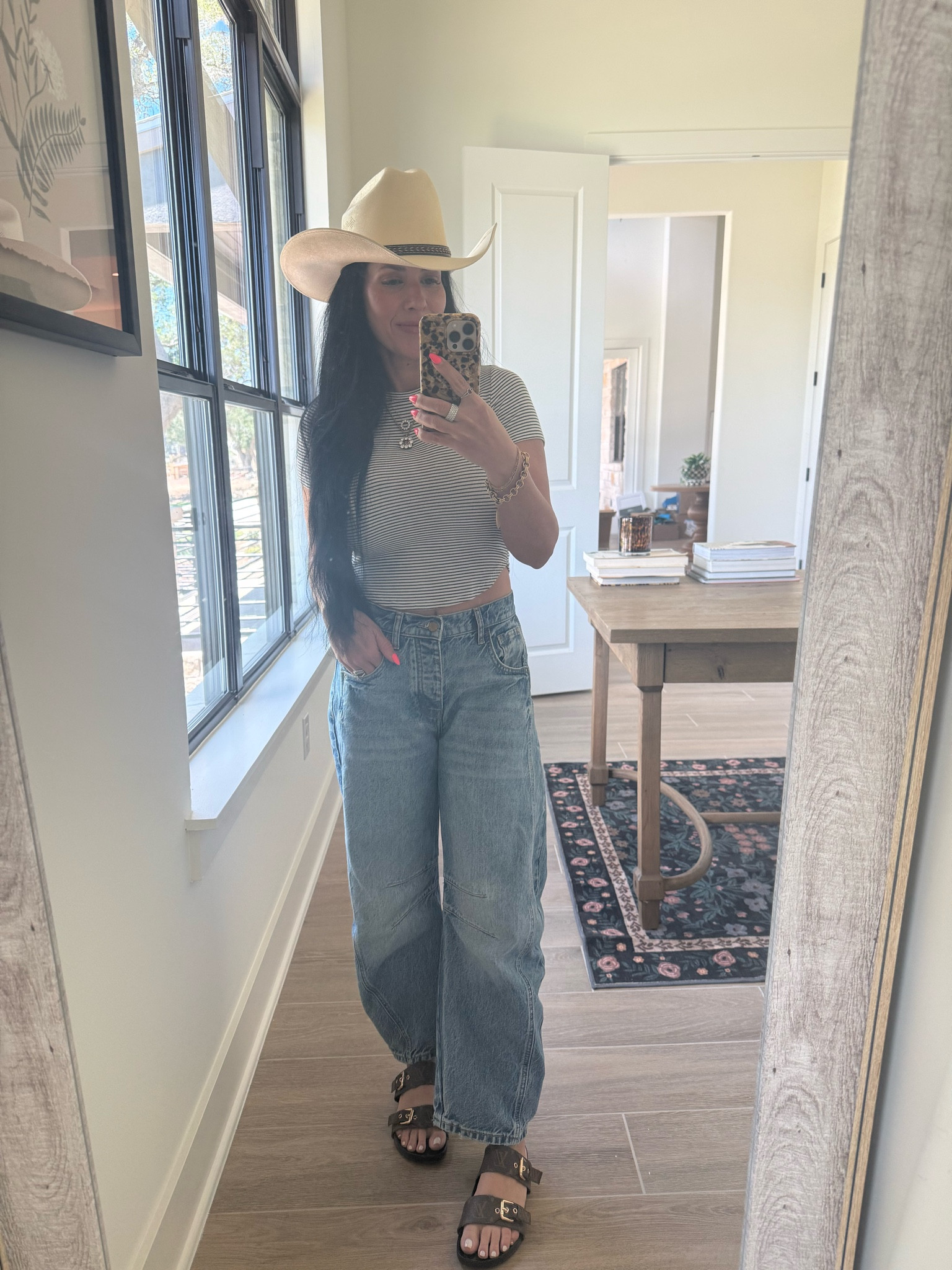 Wearing my true size. Baggy fit. I prefer the regular length  

Free people good luck barrel jean 