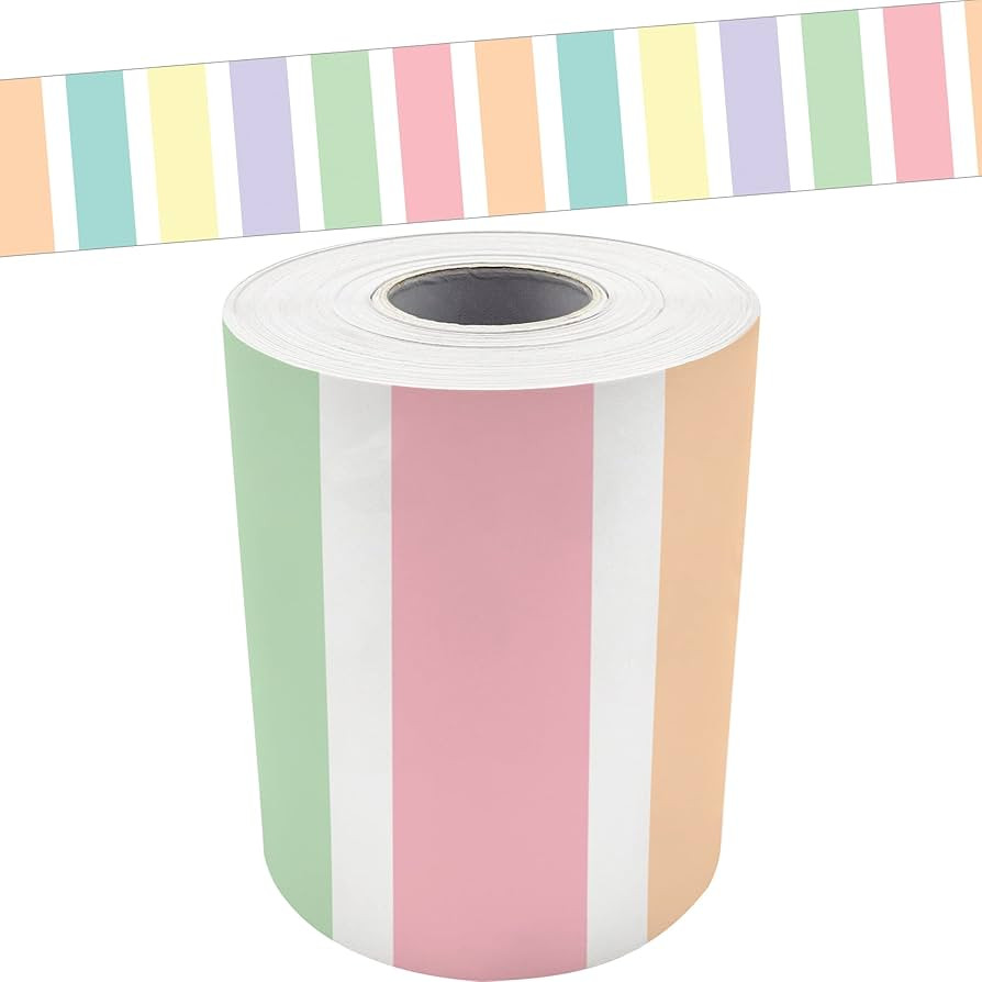 Teacher Created Resources Pastel Pop Stripes Straight Rolled Border Trim - 50ft - Decorate Bullet... | Amazon (US)