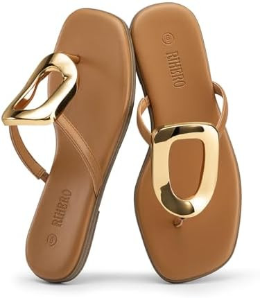 Rihero Flip Flops for Women Comfortable Square Toe Flat Sandals Slip On Summer Beach Slide Sandal... | Amazon (US)